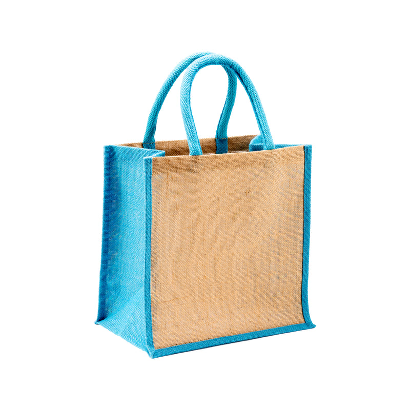 Mini borsa in juta con manici e inserti colorati