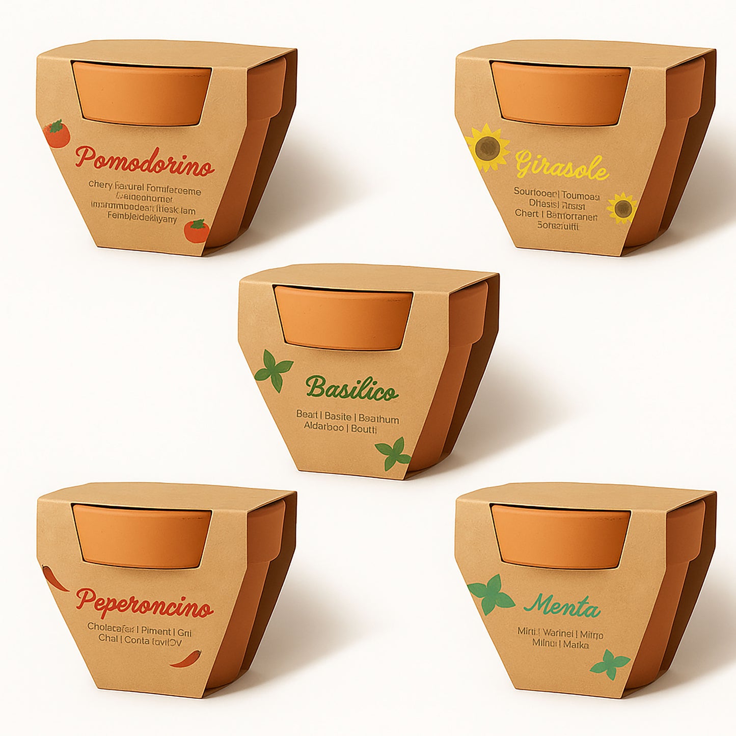 Vasetto in terracotta naturale con torba e capsula biodegradabile contenente semi