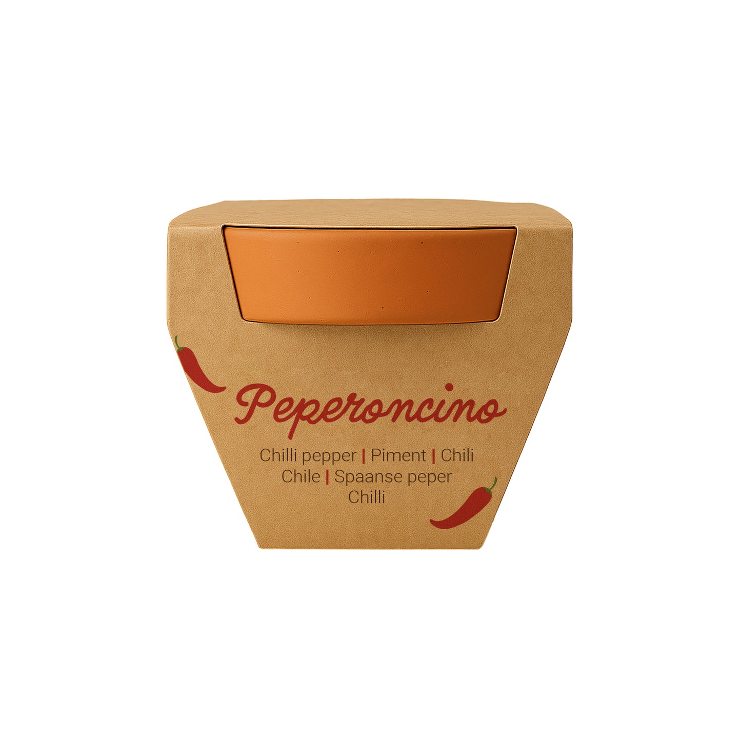 Vasetto in terracotta naturale con torba e capsula biodegradabile contenente semi