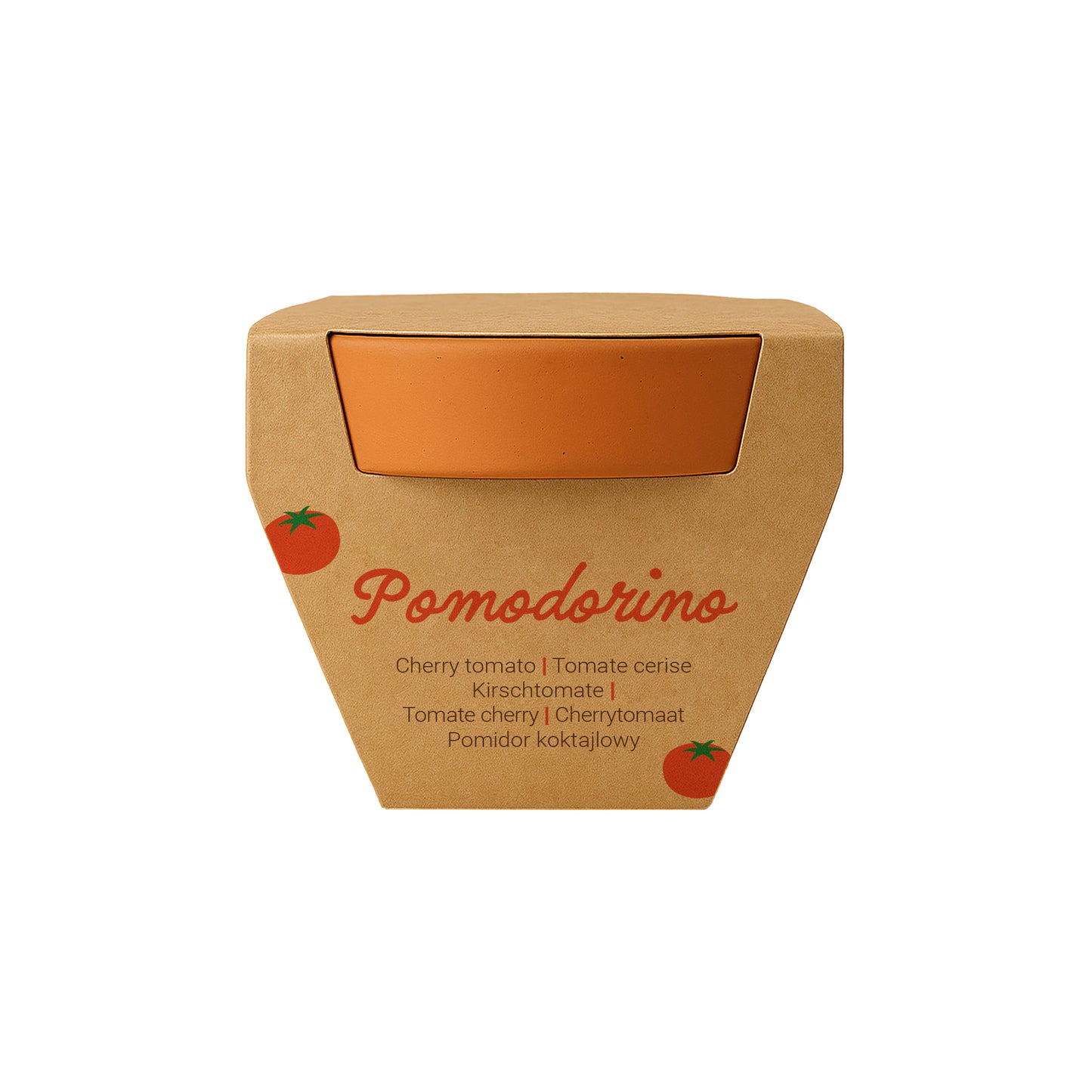 Vasetto in terracotta naturale con torba e capsula biodegradabile contenente semi