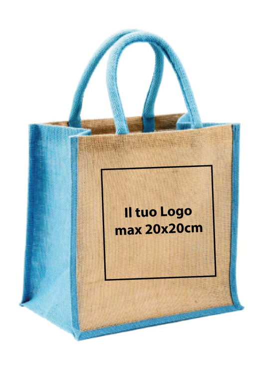 Mini borsa in juta con manici e inserti colorati